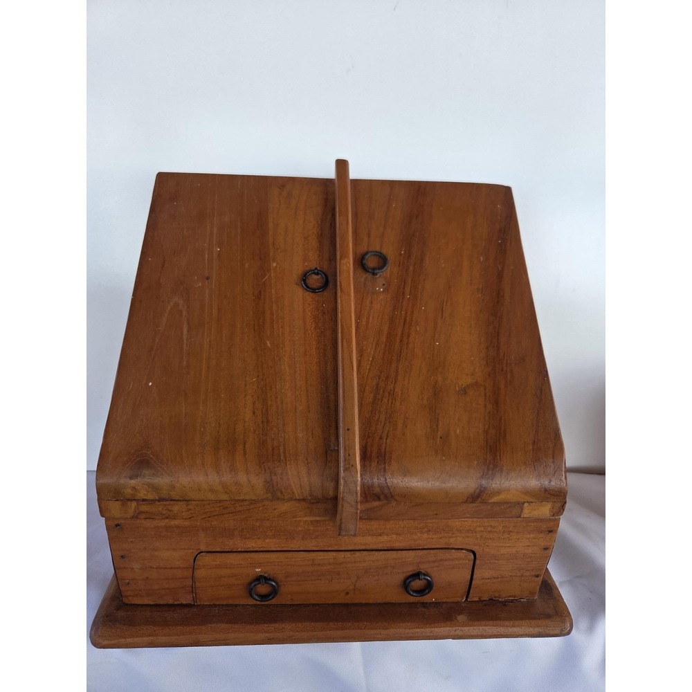 Vintage Wooden Desk Organizer Letter Sorter Mail Slots Drawer Ring Pulls Brown